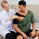 Deyeek Men's Post Shoulder Surgery Shirts Recovery Tear Away Short Sleeve Full Open Side Snap Adaptive Chemo Clothing, Size L