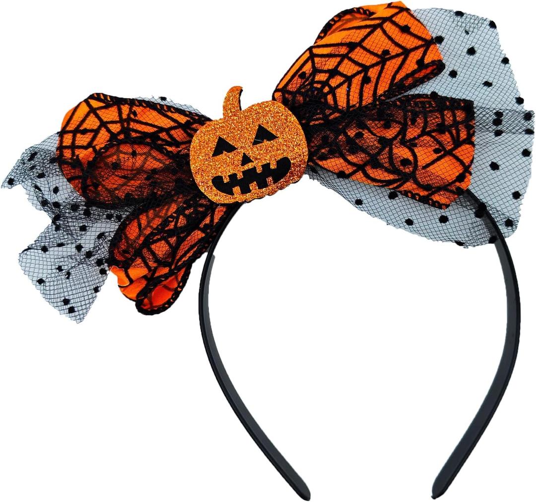 3 x ZHENNAN Halloween Headbands Pumpkin Bow Hair Bands Happy Halloween Party Decorations Hair Accessories for Women Girls