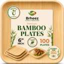 100 Ct (6 Inch) - Eco Friendly, Compostable & Biodegradable – Elegant Bamboo Look Disposable Party Plates are Heavy Duty and More Environmentally Friendly than Paper Plates, 6" Square