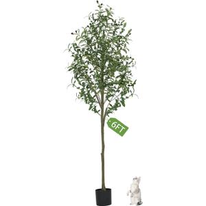 Olive Trees Artificial Indoor 6FT - Faux Olive Tree with Realistic Branches and Fruits - Potted Silk Tall Artificial Plant for Home Office Living Room Decor 