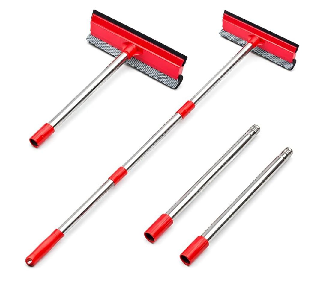 DSV Standard Window Squeegee, 2-in-1 Window Cleaner with 55" Extension Poles, Window Washing Kit, Glass Door Cleaner, Multi-Use Car Windshield Cleaning Tool with Long Handle for High Outdoor Windows
