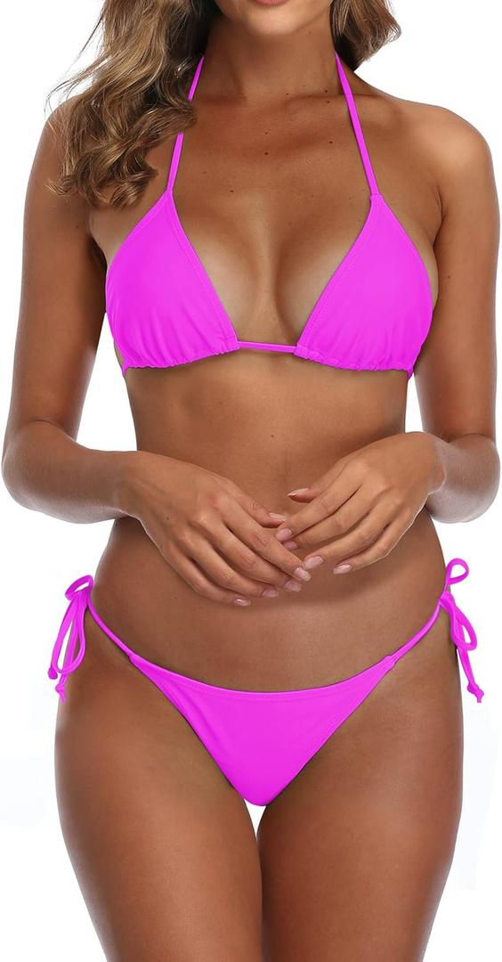 SHERRYLO Thong Bikini Swimsuit for Women Black Brazilian String Bikinis Bathing Suit Triangle Top Bathing Suits Swimsuits (Medium, Fuchsia) SHERRYLO Thong Bikini Swimsuit for Women Black Brazilian String Bikinis Bathing Suit Triangle Top Bathing Suits Swimsuits (Medium, Fuchsia)