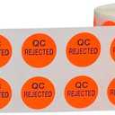 InStockLabels.com Quality Control Rejected Stickers, QC Tester Labels on Fluorescent Red Paper, Suitable for Warehouse and Manufacturing, 1/2 Inch Round, 1000 Labels Per Roll, Case of 5 Rolls