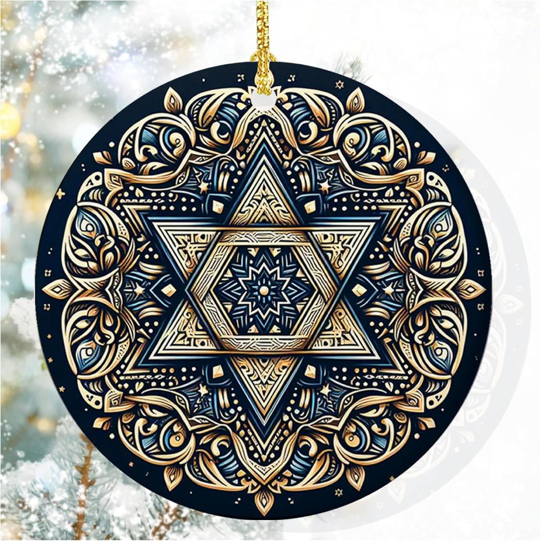 Hanukkah Ornaments for Tree Christmas Hanukkah Tree Ornaments Ceramic Decorations Star of David Ornament Decor for Home Jewish Christmas Ornament for Women Men Friends(star1)