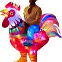Adult Inflatable Chicken Costumes, LED Light Up Ride-on Rooster, Fancy Dress Funny Jumpsuit Cosplay Halloween Costume for Men Women Birthday Christmas (Chicken, Adult)
