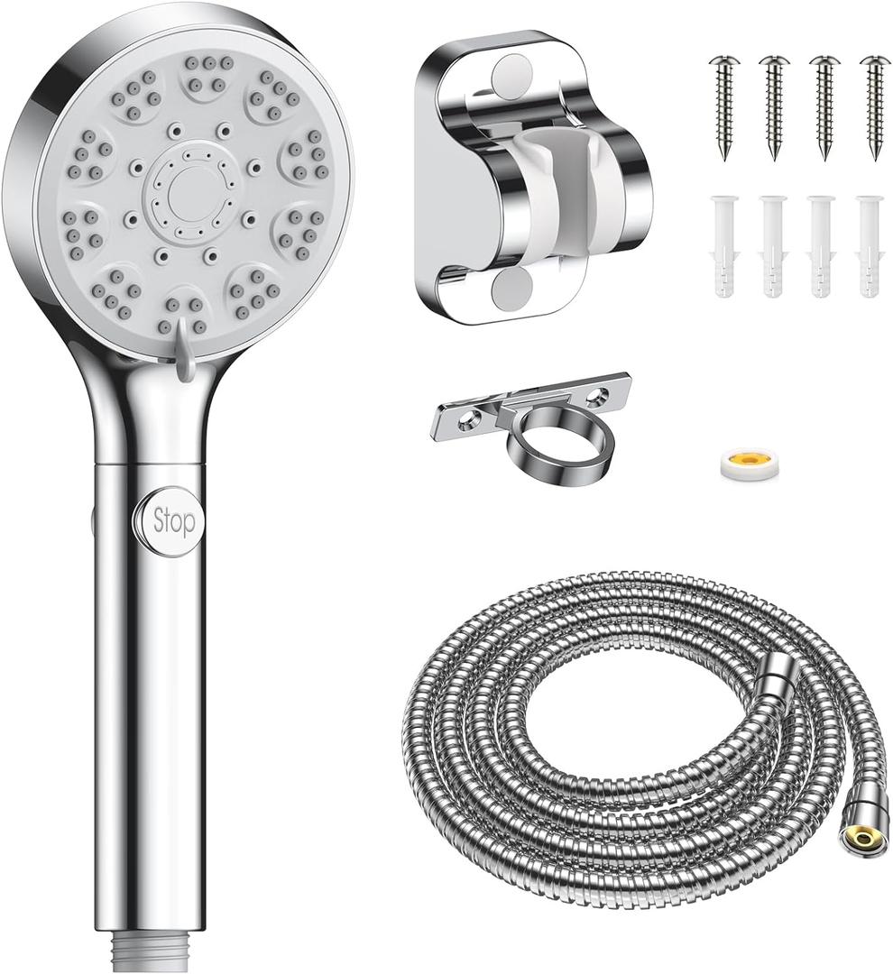 FASDUNT RV Shower Head with Hose, High Pressure 7 Mode Shower head with On Off Switch, Handheld Shower Head for RV/Campers, Travel Trailer, Motorhome (Light Grey)