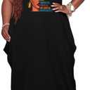YeGine Oversize Tshirt Dress Plus Size Short Sleeve Maxi Dress with Pockets (9-3281 Black Girl) XL