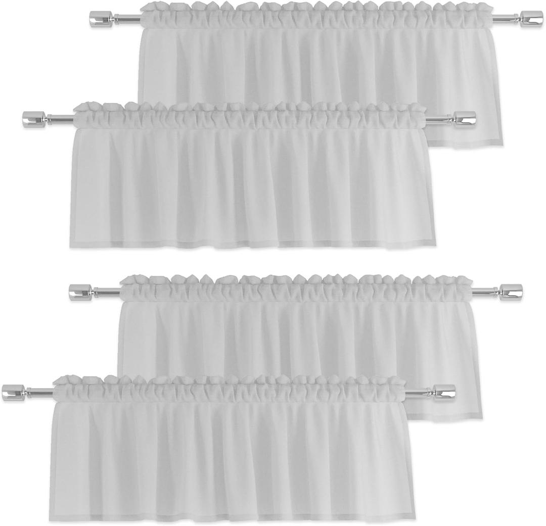 Light Grey Valances 4 Pieces Sheer Valences 18 inch Curtains Living Room Window Curtain Bedroom Kitchen Small Short Mini Curtain Panels Topper Rod Pocket 52"x18"