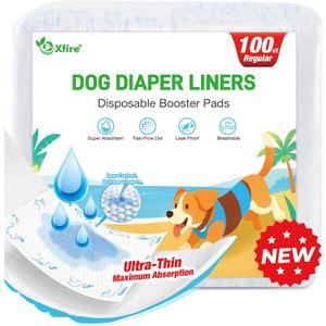 Dog Diaper Liners 100ct, Upgraded Ultra-Thin & Super Absorbent Dog Diapers Booster Pads for Male and Female Dogs, Disposable Doggy Diapers Inserts for Dog Belly Bands Wraps Period Panties (Regular)
