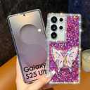 Cute Compatible with Samsung Galaxy S23 Ultra 6.8 inch Girly Case, Bling Glitter Diamond Butterfly Kickstand Case, Soft Silicone Cases for Women(Silver)