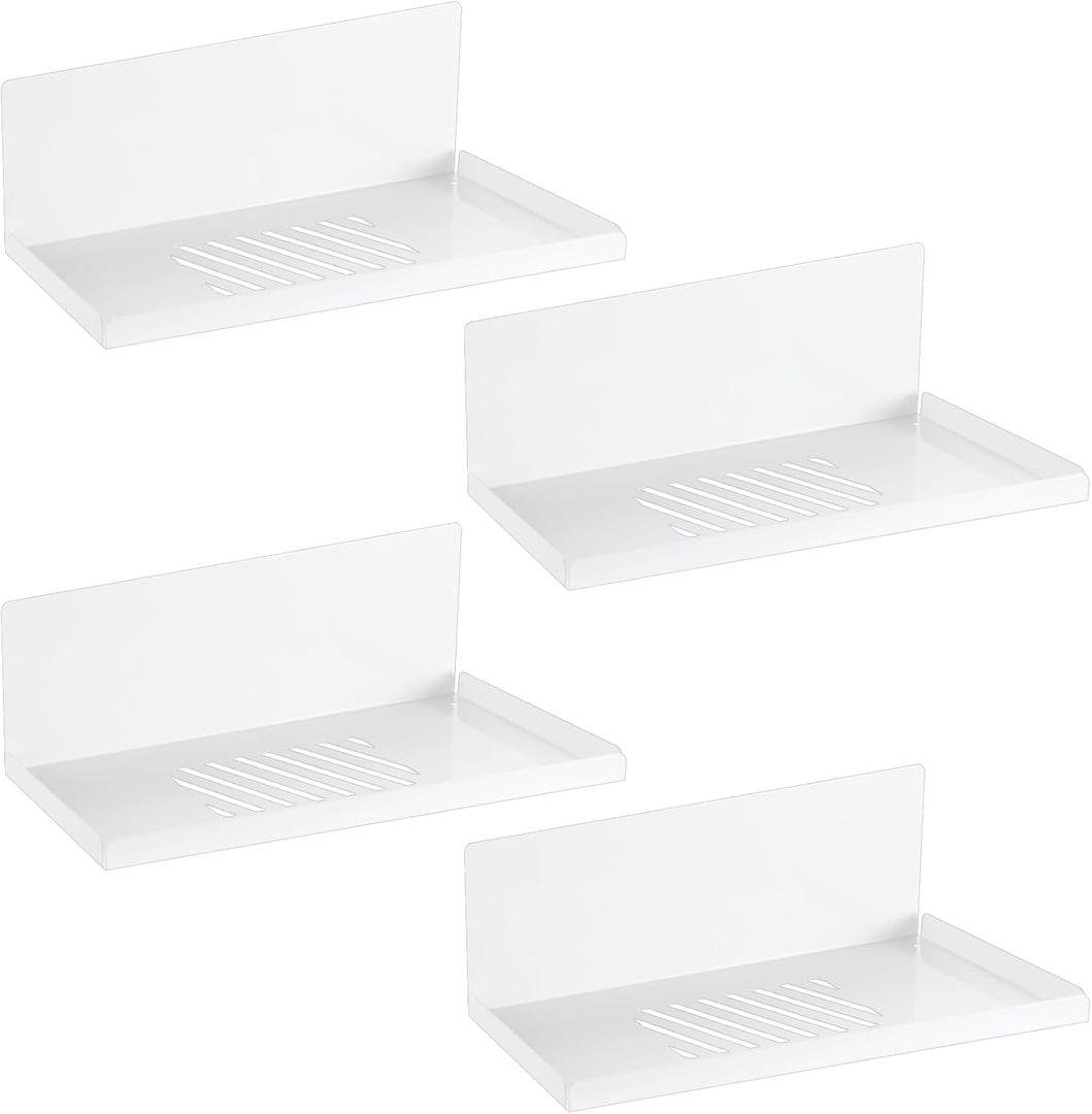 Therwen 4 Pack Magnetic Pegboard Shelves Wall Organizer Metal Pegboard Shelf Steel Tray Accessories Organizing Tools for Craft Home Kitchen(12 x 4.8 x 3.6 Inches,White)