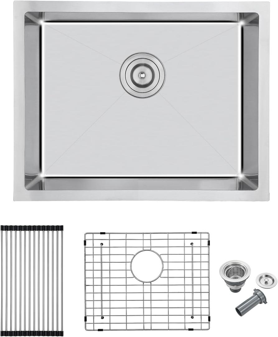 25"x18" Undermount Single Bowl Kitchen Sink T-304 Stainless Steel, D25" x W18" x H9"