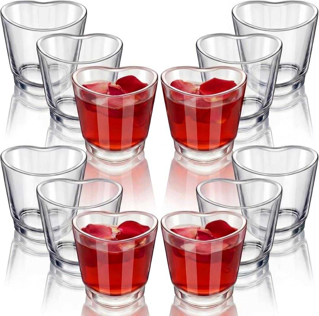 Domensi 12 Pack Clear Heart Shaped Shot Glasses Set 1.5 oz Heavy Base Reusable Mini Shot Cups Cute Bar Cart Accessories for Soju Whiskey Tequila Spirits Valentine's Day Bachelor Galentines Day Party