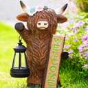 Highland Cow Statue for Garden Decor: Outdoor Welcome Cattle Lantern Decoration for Yard Lawn Balcony Patio Ornament - Gifts for Mom Women Grandma(Brown)