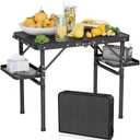 Titanker Folding Camping Table Small 2ft, Small Camp Table Portable with 50% Extra Space, Folding Picnic Set, Portable Beach Table, Car Camping Essentials, Aluminum Light & Solid (Small 24.4"L x 16.3"W x 20.9"H, Dark Oak Top & Black Frame)