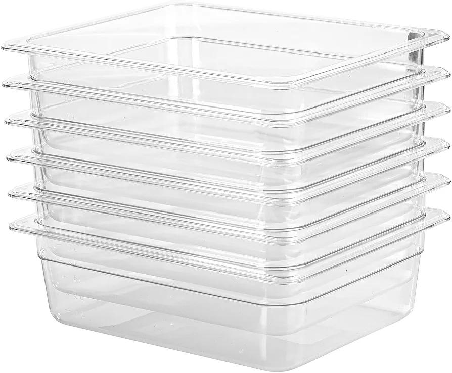 EGGKITPO 6 Pack 1/2 Size Food Pan 4 Inch Deep BPA Free Polycarbonate Food Storage Containers and 6 Pack 1/2 Size Lids Universal Food Storage Cover with Handle