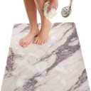 Enkosi Loofah Non-Slip Shower Mat - Shower Floors, Bathtub, Bathrooms, Wet Areas - Cushioned Bath Mat with Drain Holes - Quick Dry PVC, Secure Safety Pad Without Suction Cups (Marble Grey 32x24)