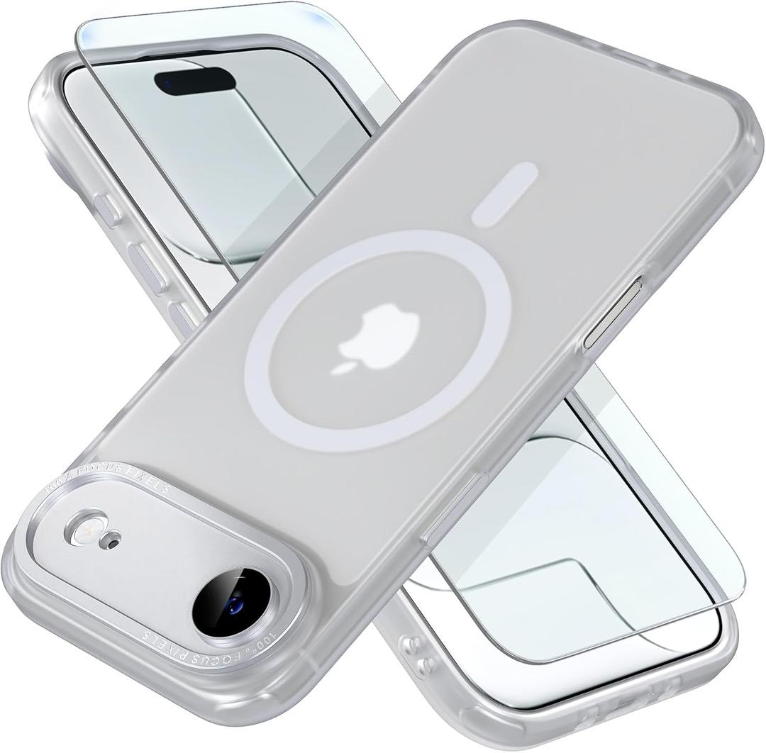 Misea Magnetic for iPhone 17 Air Case Compatible with MagSafe [Military Grade Drop Protection] Full Camera Lens Protector Translucent Matte Phone Case for Women Girls 6.5 inch, White