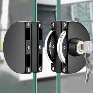 Glass Door Lock with 3 Keys Fits on 10 mm to 12 mm Door, Frameless Push Sliding Door Lock Security with Double Swing (Black)