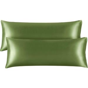 BEDELITE Satin Body Pillow Cover 2 Pack, Super Soft and Cooling Body Pillow Pillowcase for Hair and Skin, Breathable Silky Full Long Pillowcase Cover(20"x54", Cedar Green)