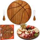 Ziliny Basketball Cheese Board Gift Set Father Day Gift for Dad Party Favor Prizes Charcuterie Wood Board with Knives and Box for Party Tournament Birthday Game(Acacia,11.8" X 11.8")