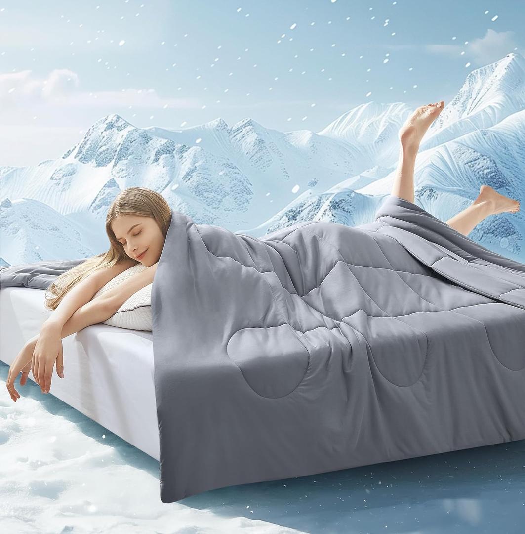 Cooling Comforter King/Cali King Size, All Season Blanket for Hot Sleepers, Lightweight Comforter for Night Sweats, Double-Sided Cooling Bedding for Bed, Sofa, Office, Camping (Dark Gray,108"*90") (King / Cail King)