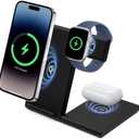 3 in 1 Foldable Wireless Charging Station for Apple Devices, 15W Fast Wireless Charger Stand for iPhone 16/15/14/13 /Plus/Pro/Pro Max/12/11, Apple Watch 10/9/8/7/Ultra2/Ultra/SE, AirPods 4/3/2/Pro