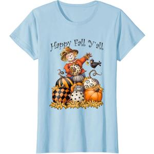 Scarecrow Happy Fall Y'all Pumpkin Thanksgiving Halloween T-Shirt
, Size XL