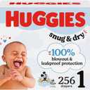 Huggies Size 1 Diapers, Snug & Dry Newborn Diapers, Size 1 (8-14 lbs), 256 Count (4 Packs of 64), Packaging May Vary