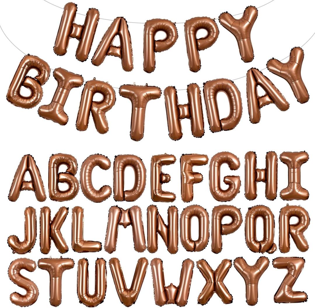 TONIFUL 65 Pcs 16 Inch Brown Happy Birthday Balloons and 2 Sets A-Z Foil Letters Balloons DIY Personalized Phrase Banner for Birthday Celebration Halloween Thanksgiving Christmas Party Decorations