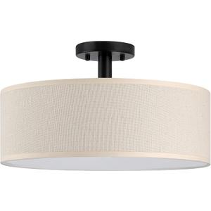 LED Adjustable 3000/4000/5000 Cream Drum 15" Fabric Shade semi Flush Mount Ceiling Light PS Diffuser Chandeliers Shade for Bar,Dining Room,Corridor,Living Room(Black)