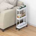 Sooyee 3 Tier Rolling Cart with Wheels, Slim Storage Cart, Under Desk Narrow Rolling Utility Cart Storage Organizer for Office Bathroom Kitchen Laundry Room Narrow Places, White, Plastic and Metal