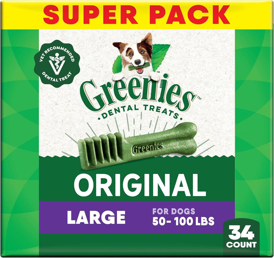 Greenies Original Large Dental Dog Treats, 54 oz. Pack (34 Treats) (EXP 02/14/27)