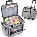 CAB55 Rolling Craft Bag, Tote Bag with Wheels for Women, Rolling Teacher Bag with Removable Folding Hand Truck (Grey)