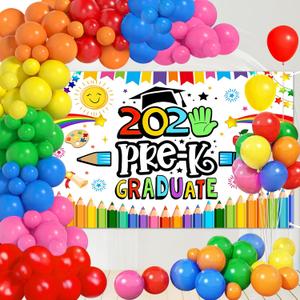 2025 Preschool Graduation Decorations for Kids Preschool Graduation Backdrop, 180 Pcs Balloons 2025 Pre-k Graduate Party Supplies Kit Preschool Grad Banner Photo Booth