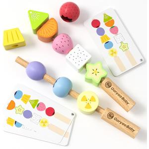 Montessori Wooden Beaded Toy for 3 4 5 Years Old Toddlers, Sorting and Stacking Block, Threading and STEM Preschool Learning Toys, Christmas Birthday Gift for Boys and Girls