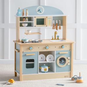 ROBUD Wooden Play Kitchen Set for Kids Toddlers, Toy Kitchen Gift for Boys Girls, Age 3+, 31.3*14*38.6 inch