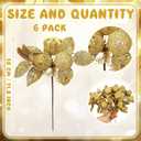 6pcs Christmas Gold Glitter Picks and Sprays for Tree Artificial Gold Flower Leaf with Gift Box Bird Ball Ornaments Branches Stems Decorations DIY Wreath Vase Table Centerpieces Home Decor