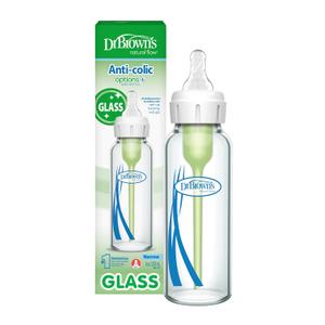 Dr. Browns Natural Flow Anti-Colic Options+ Narrow Glass Baby Bottle 8 oz/250 mL, with Level 1 Slow Flow Nipple, 0m+