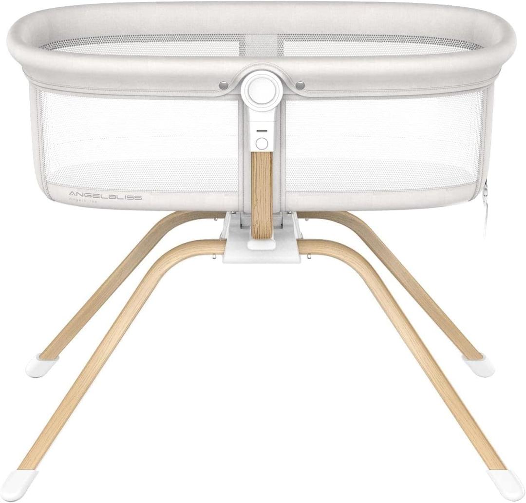 ANGELBLISS 3 in 1 Rocking Bassinet & Baby Bassinet Bedside Sleeper, One-Second Convert Travel Portable Bassinet Newborn Baby (White)