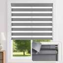 LazBlinds No Drill Zebra Blinds for Windows 29.5" W x 72" H, Grey | Cordless Dual Layer Light Filtering & Blackout Roller Shades, Free Stop-Lift, Easy Install Day & Night Privacy with Valance