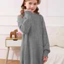 Haloumoning Girls Sweater Dress Casual Crewneck Knit Long Sleeve Fall Winter Dress Pullover 5-14Y Grey (Gray)