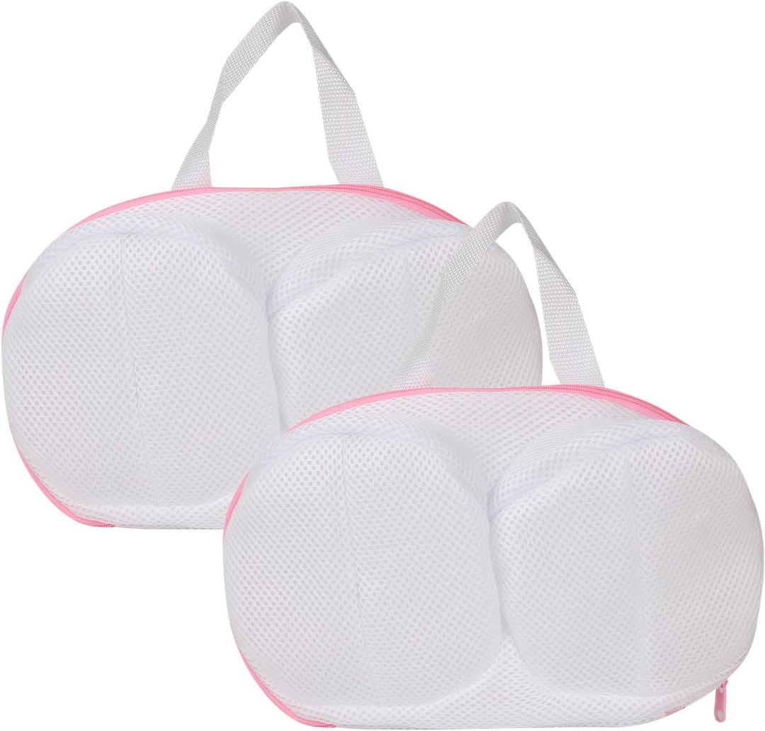 Large Bra Laundry Bags for Washing Machine, Bra Washing Bags for Laundry, Ensures No Deformation with 3D Protection, with Handle and Zipper, Suitable for Ladies to Wash Delicate Clothes (Pink, 2 PCS)