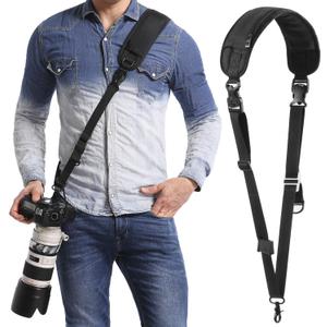 Waka Rapid Camera Neck Strap with Quick Release and Safety Tether, Adjustable Shoulder Sling Strap for Nikon Canon Sony Olympus DSLR - Black