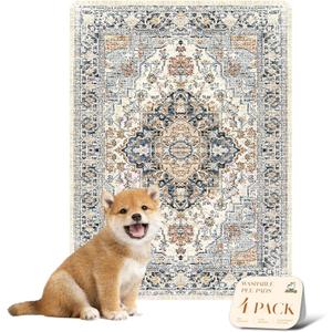 Nunubaby 4PACK Washable Pee Pads for Dogs, Stylish, Non-Slip and Leak-Proof Pee Pads. Reusable Potty Pads for Dogs for Crates and Floors.(Beige/Multi, 18" x24" )