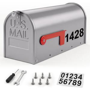 Mailbox for Outside,Metal Post Mount Outdoor MailBoxes - with Tools,Screws,Number Stickers,Red Flag Indicated,Medium Capacity,Galvanized Steel,Waterproof Mail Box for House Outside,20 x 8.7 x 6.7 ”
