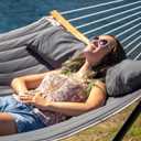 55in Hammock with Stand, Heavy Duty Hammock with Stand Included, Two Person Hammock with Curved Spreader Bar, Pillow and Portable Bag, 450 Lbs Capacity, Dark Gray