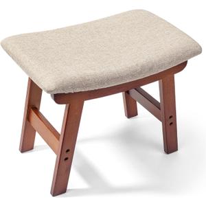 BAMBOO LAND- Bamboo Foot Stools Ottoman, Beige Cushion & Brown Wood Legs, Small Ottoman Foot Rest for Couch