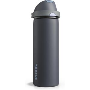 Insulated Water Bottle with Straw - Encool Stainless Steel Water Bottle with Push Button Lid, Leak-Proof & BPA-Free, Keeps Cold for 24 Hours for Sports, Travel, Gym (24 oz, Tuna Grey-Silver)