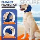 JOHNBOLIN Dog Ear Muffs & No Shake Ear Wrap for Hematoma, Bathing, Drying & Noise Anxiety Relief - Elastic Waterproof Ear Protector with Calming Hoodie Design for Grooming (Blue, M)